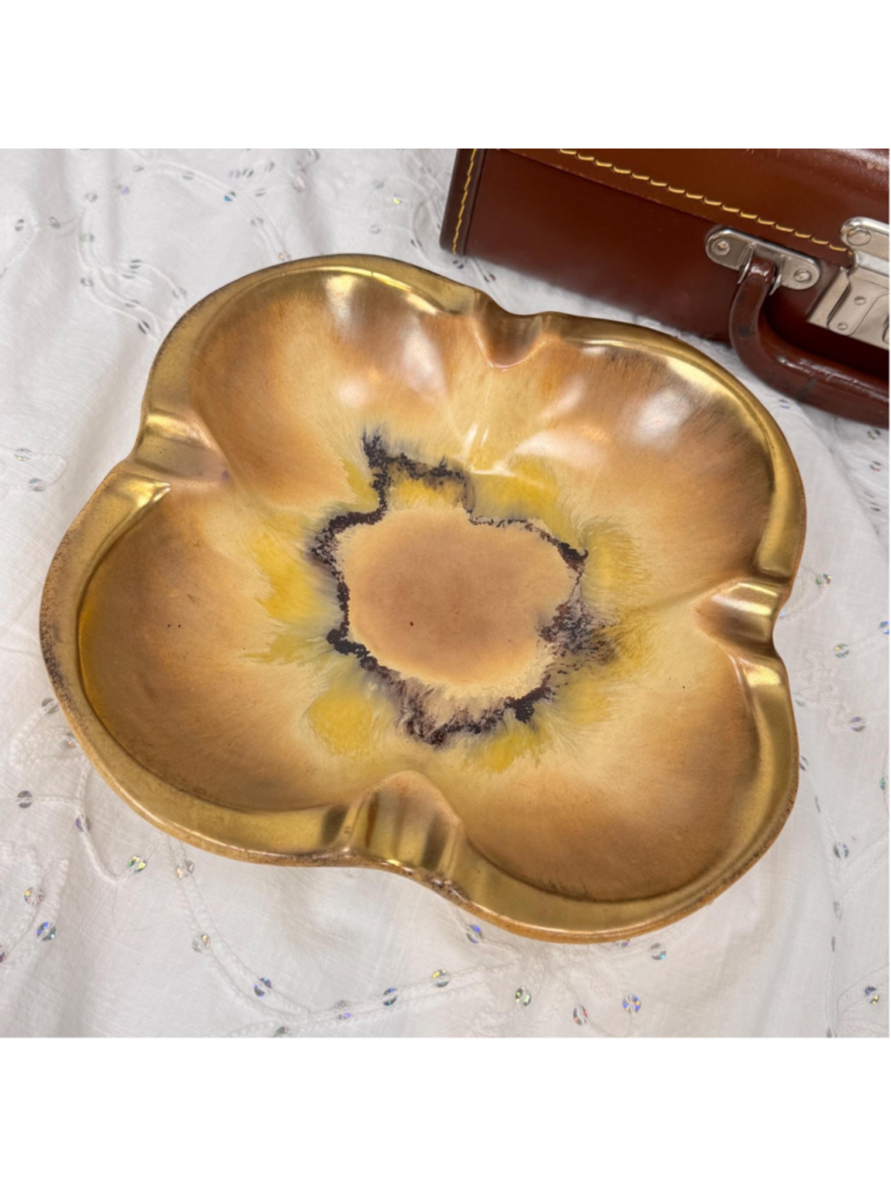 Vintage West German Pottery Cigar Ashtray 738 | Large 10” MCM Ceramic Catchall |